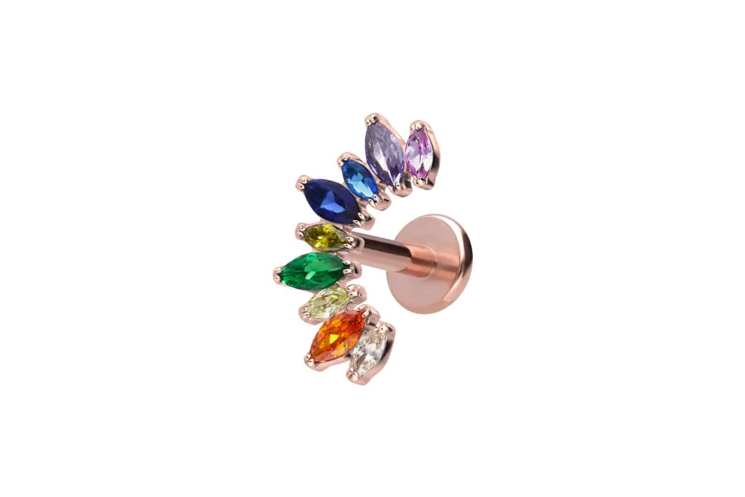 Titan Labret Piercing mit Innengewinde BUNTER KRISTALLBOGEN